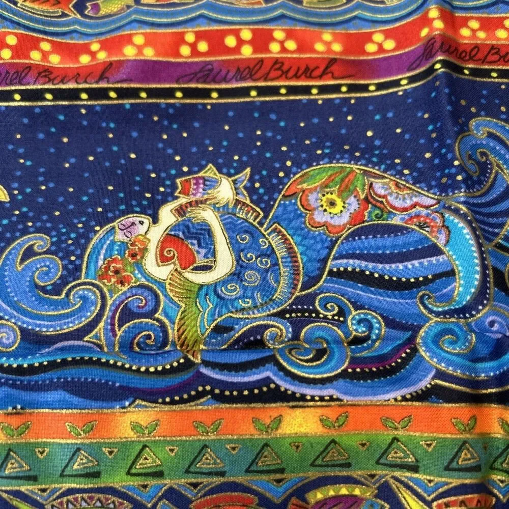 Sea Spirits Laurel Burch Cotton Fabric Mermaids Tropical Fish Colorful 1 Yard
